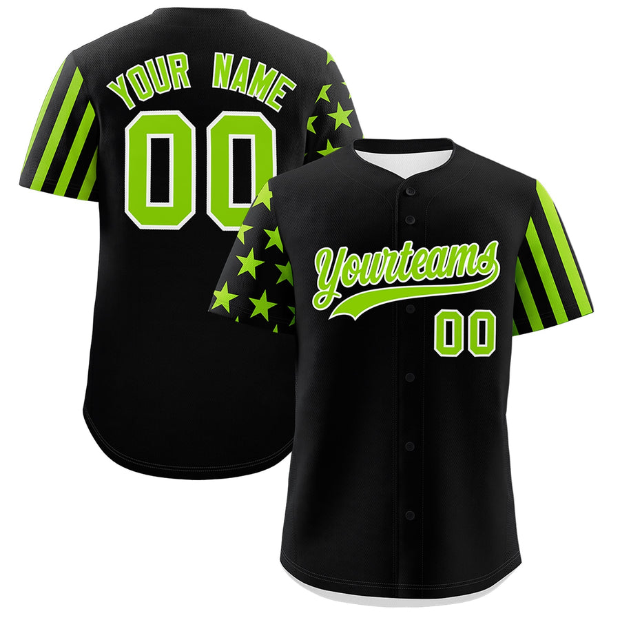 Custom Black Neon Green American Flag Raglan Sleeves Baseball Jersey | BuyFootballJersey