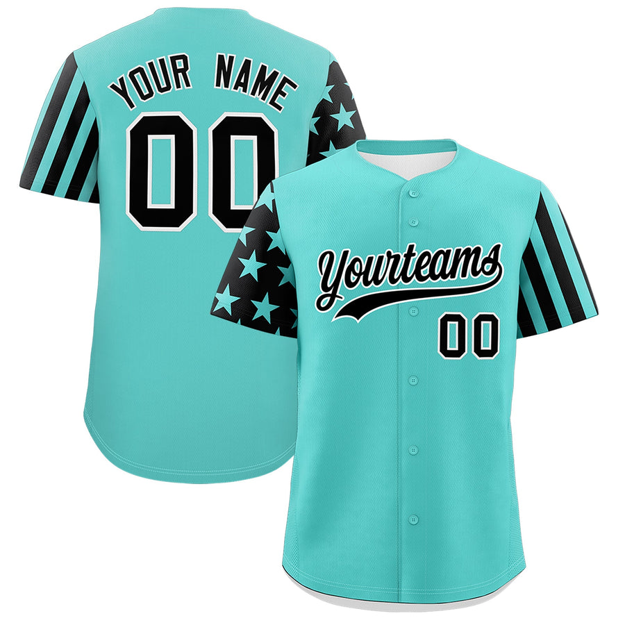 Custom Bright Green Black American Flag Raglan Sleeves Baseball Jersey | BuyFootballJersey
