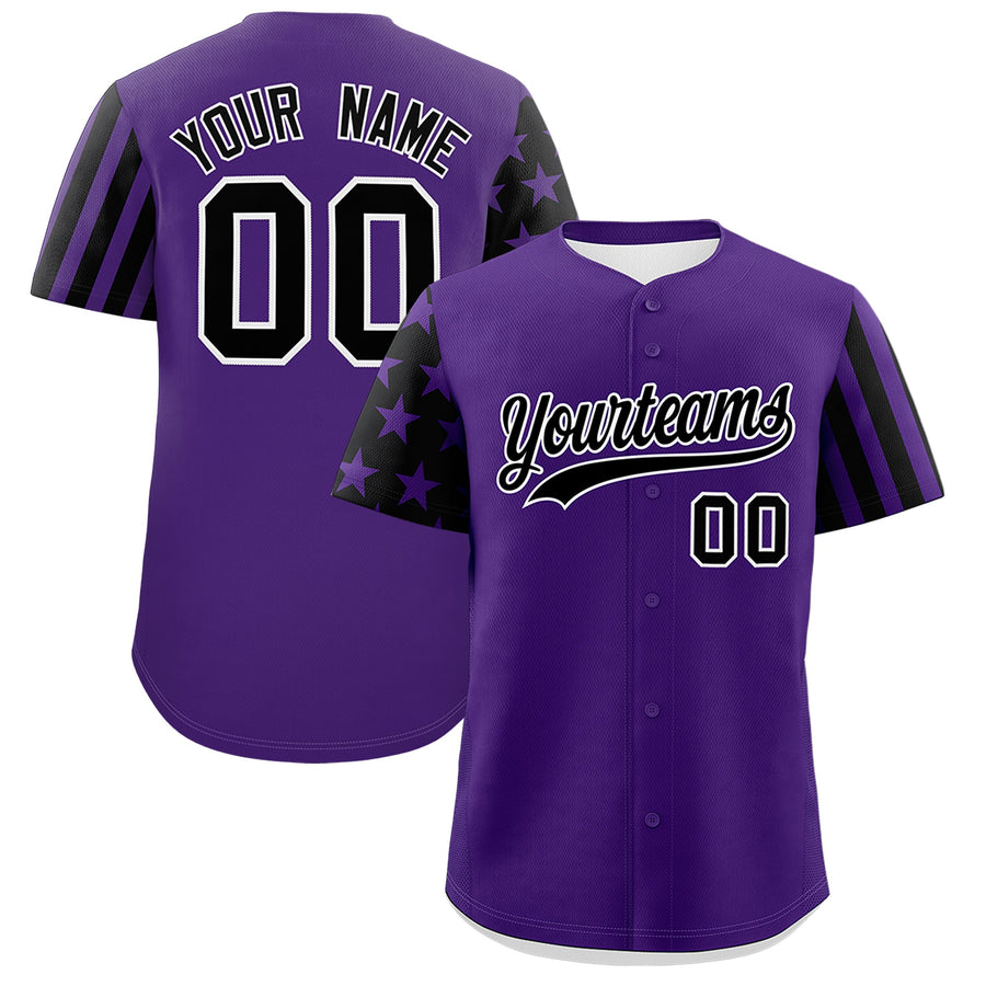 Custom Purple Black American Flag Raglan Sleeves Baseball Jersey | BuyFootballJersey
