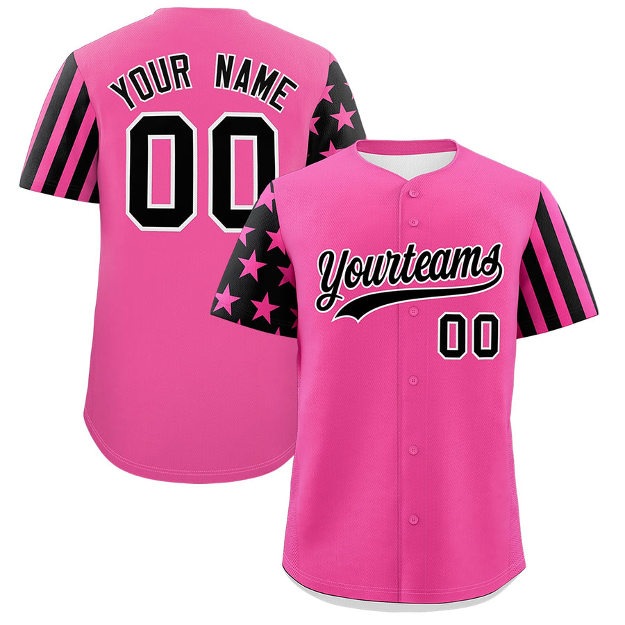 Custom Pink Black American Flag Raglan Sleeves Baseball Jersey | BuyFootballJersey