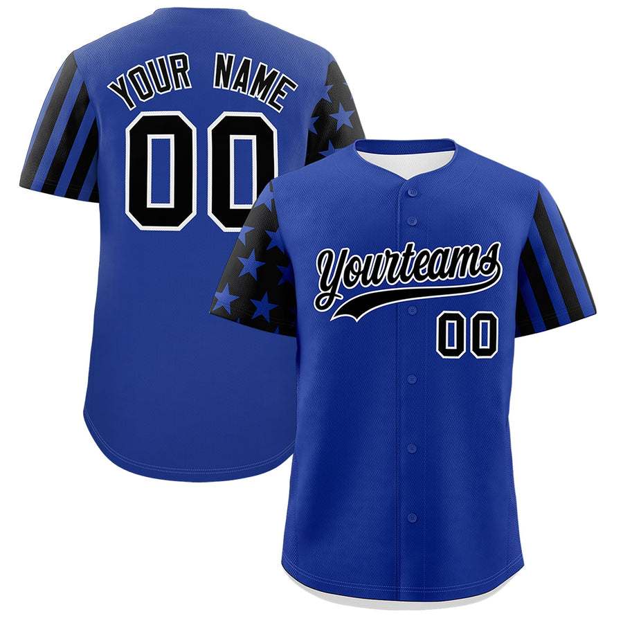 Custom Royal Blue Black American Flag Raglan Sleeves Baseball Jersey | BuyFootballJersey