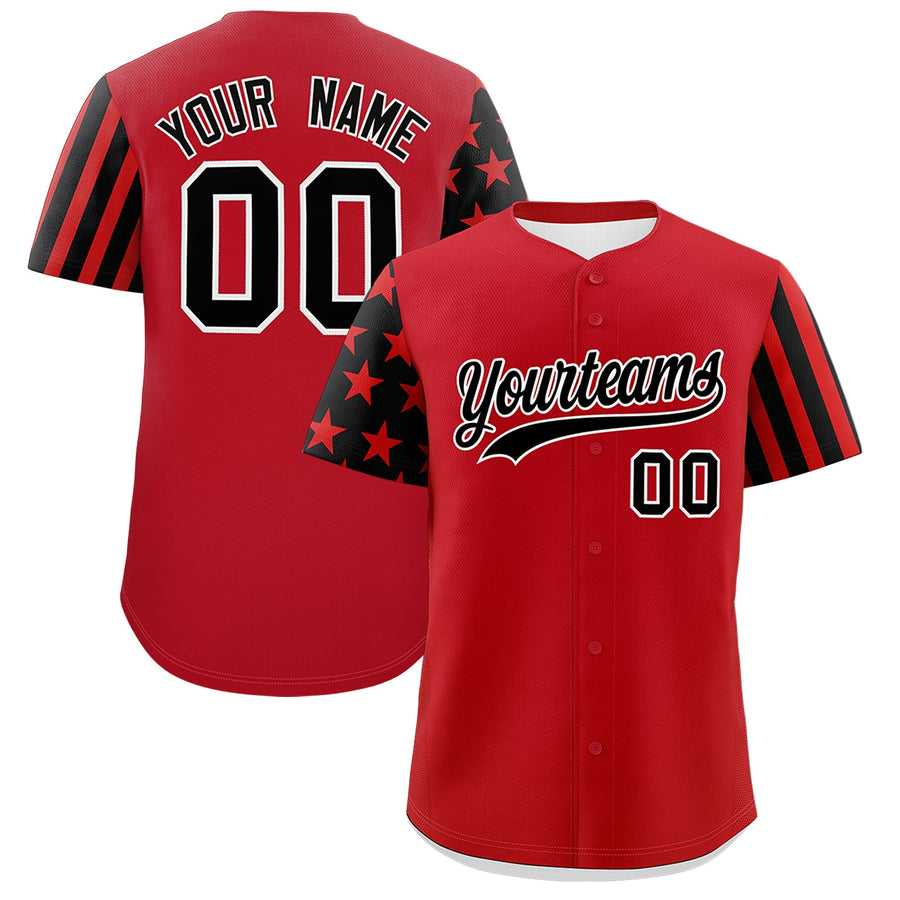 Custom Red Black American Flag Raglan Sleeves Baseball Jersey | BuyFootballJersey