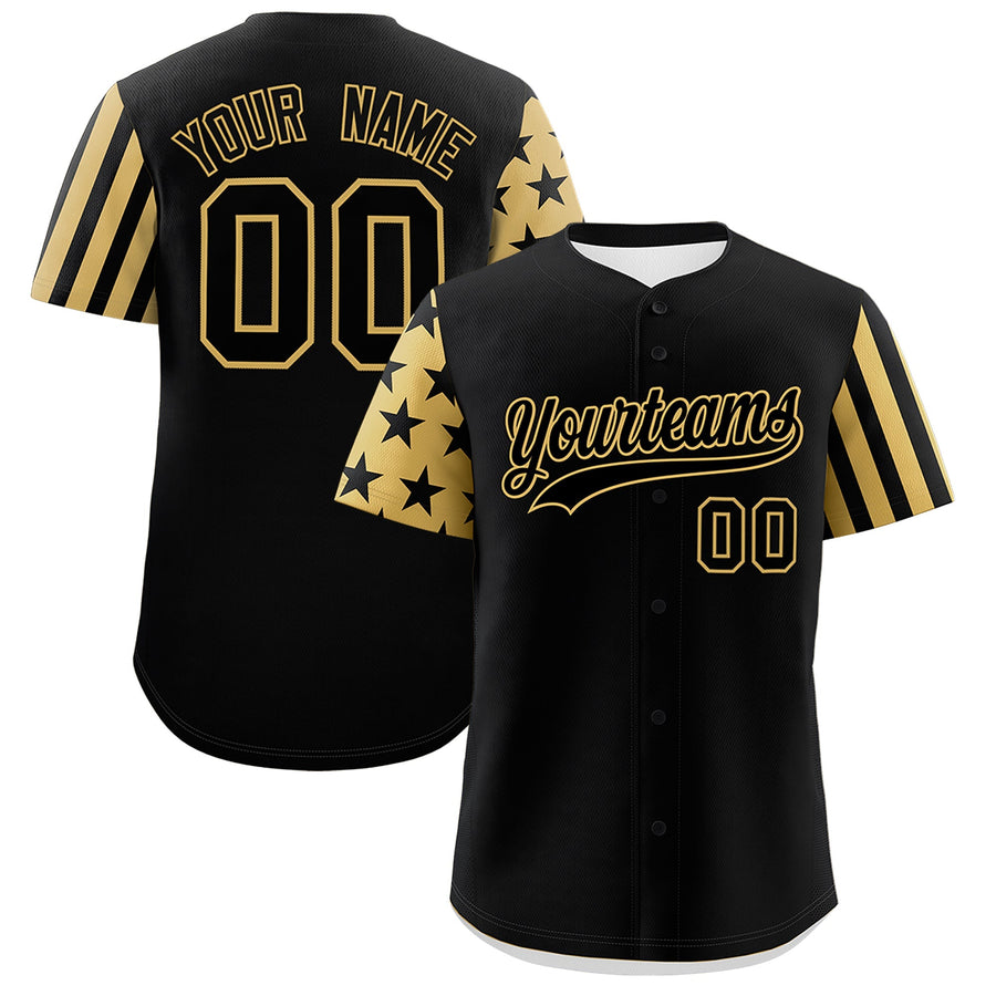 Custom Black Old Gold American Flag Raglan Sleeves Baseball Jersey | BuyFootballJersey