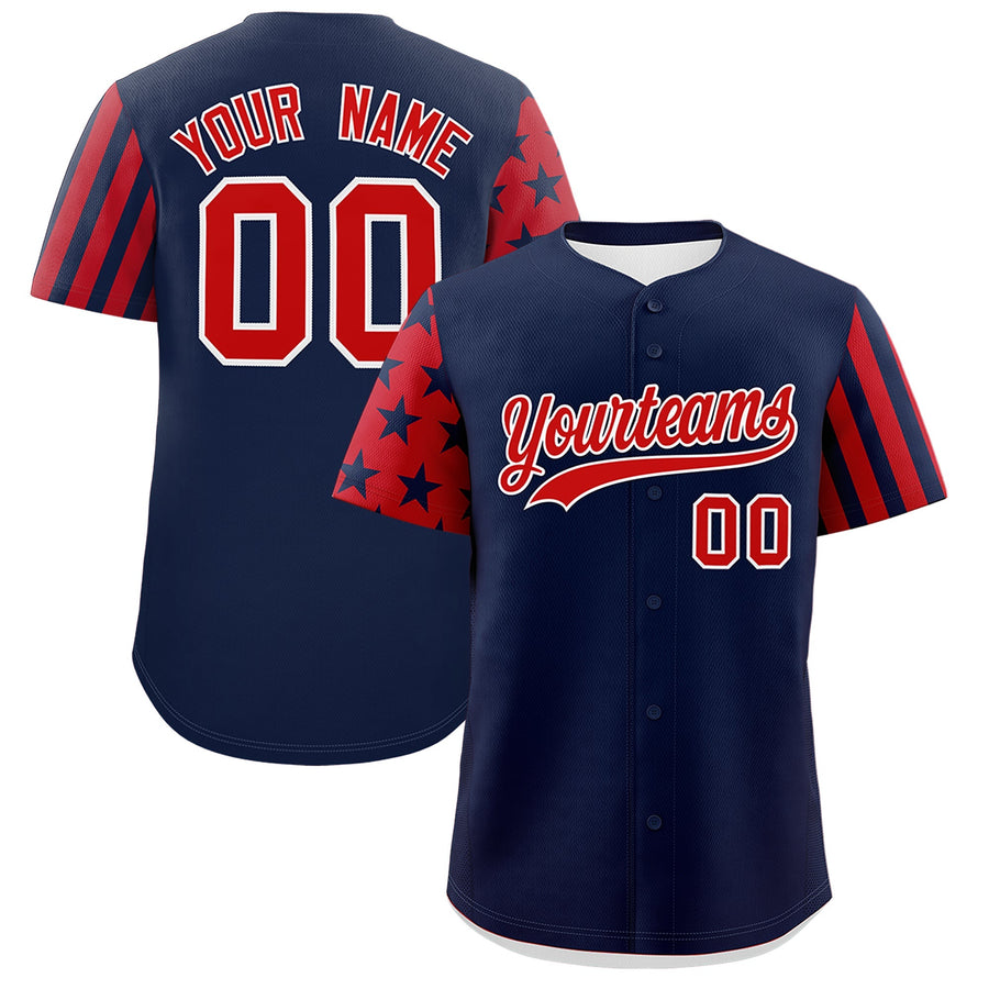 Custom Navy Red American Flag Raglan Sleeves Baseball Jersey | BuyFootballJersey
