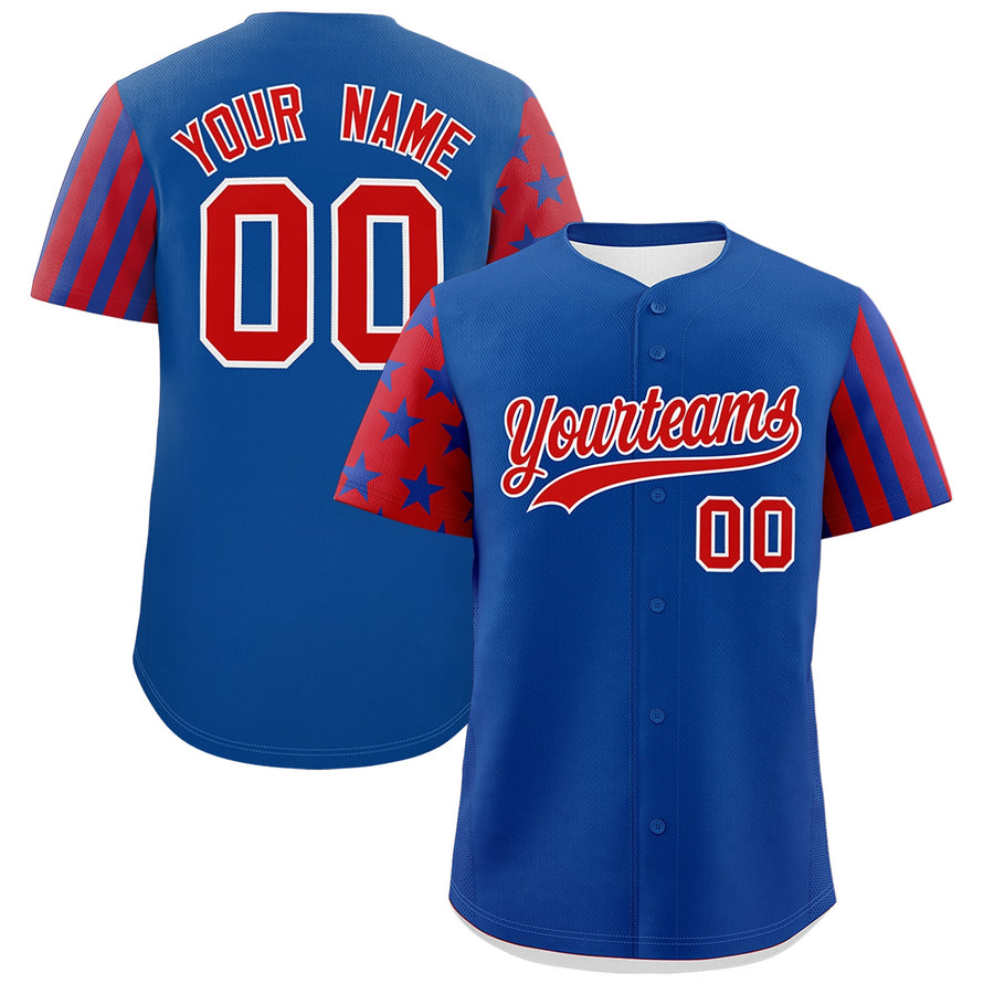 Custom Royal Blue Red American Flag Raglan Sleeves Baseball Jersey | BuyFootballJersey