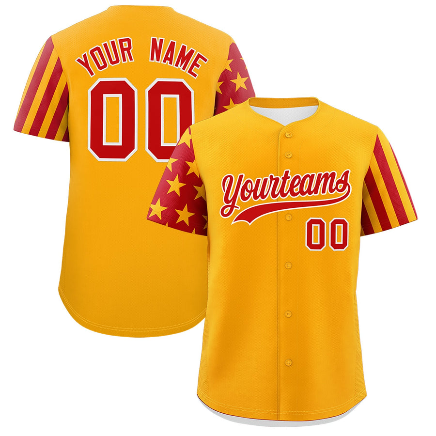 Custom Yellow Red American Flag Raglan Sleeves Baseball Jersey | BuyFootballJersey