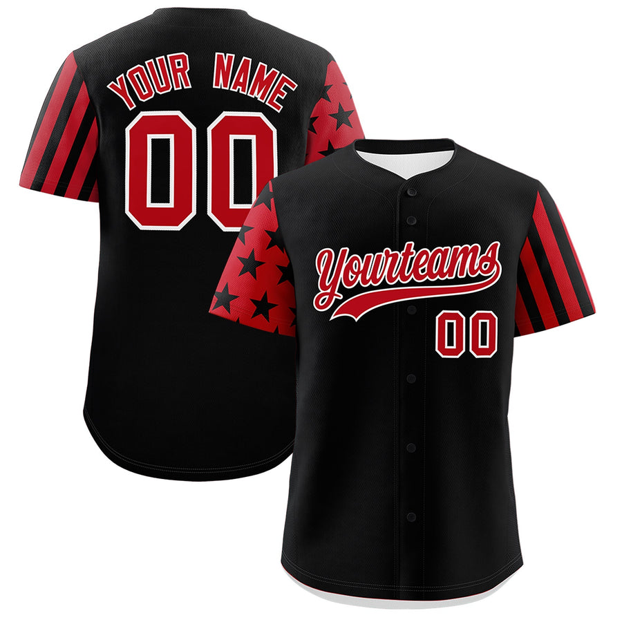 Custom Black Red American Flag Raglan Sleeves Baseball Jersey | BuyFootballJersey