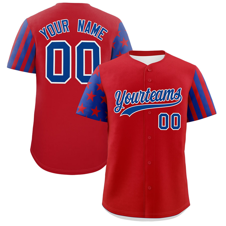 Custom Red Royal Blue American Flag Raglan Sleeves Baseball Jersey | BuyFootballJersey