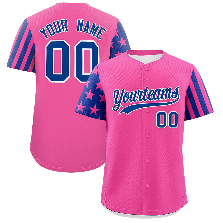 Custom Pink Royal Blue American Flag Raglan Sleeves Baseball Jersey | BuyFootballJersey