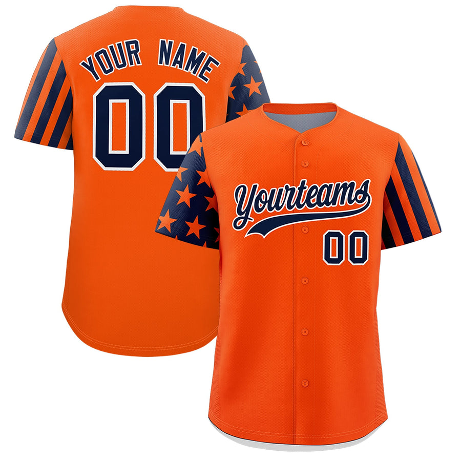 Custom Orange Navy Black American Flag Raglan Sleeves Baseball Jersey | BuyFootballJersey