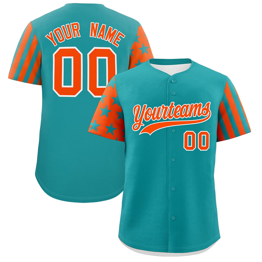 Custom Aqua Orange American Flag Raglan Sleeves Baseball Jersey | BuyFootballJersey