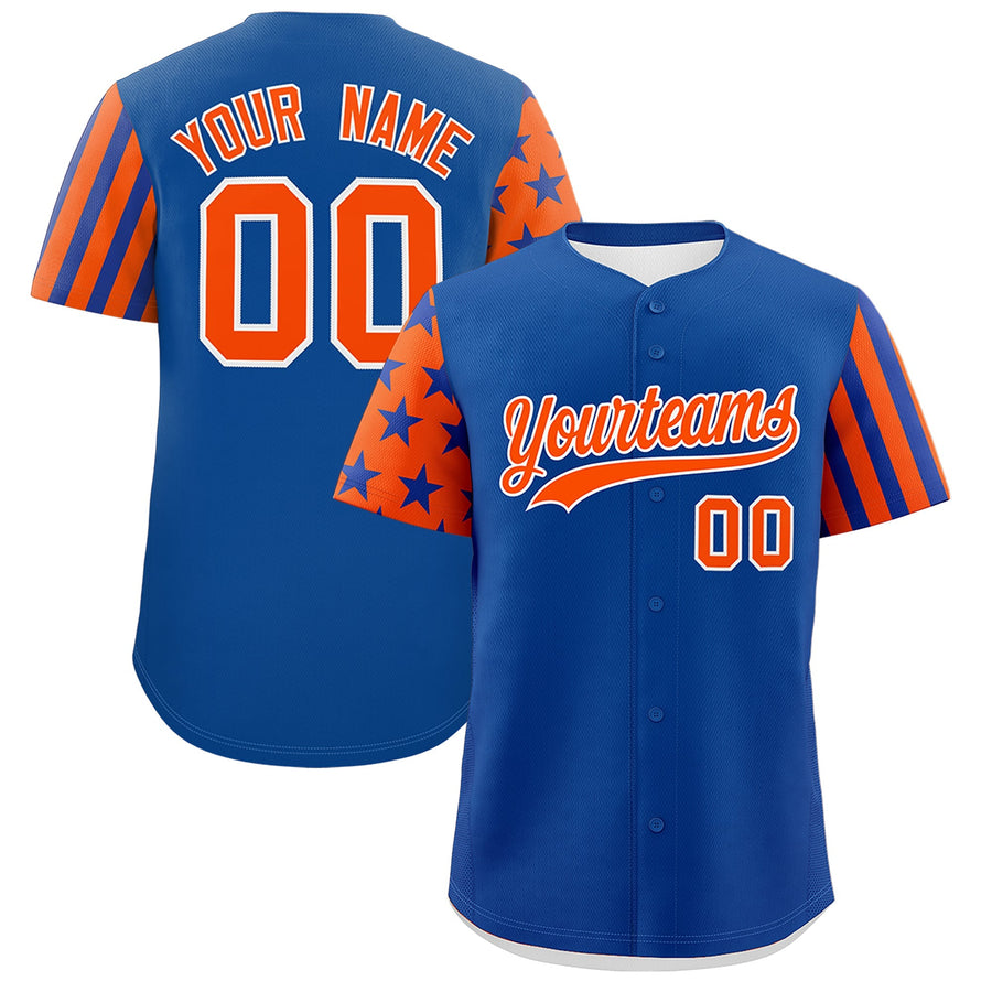 Custom Royal Blue Orange American Flag Raglan Sleeves Baseball Jersey | BuyFootballJersey