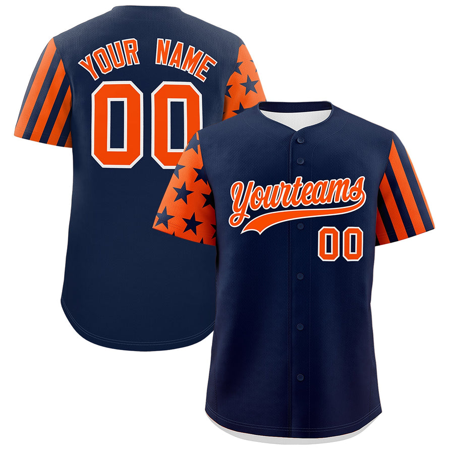 Custom Navy Orange American Flag Raglan Sleeves Baseball Jersey | BuyFootballJersey