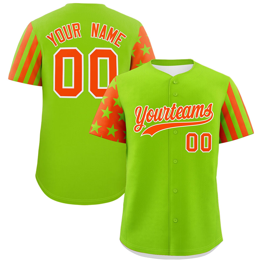 Custom Neon Green Orange American Flag Raglan Sleeves Baseball Jersey | BuyFootballJersey
