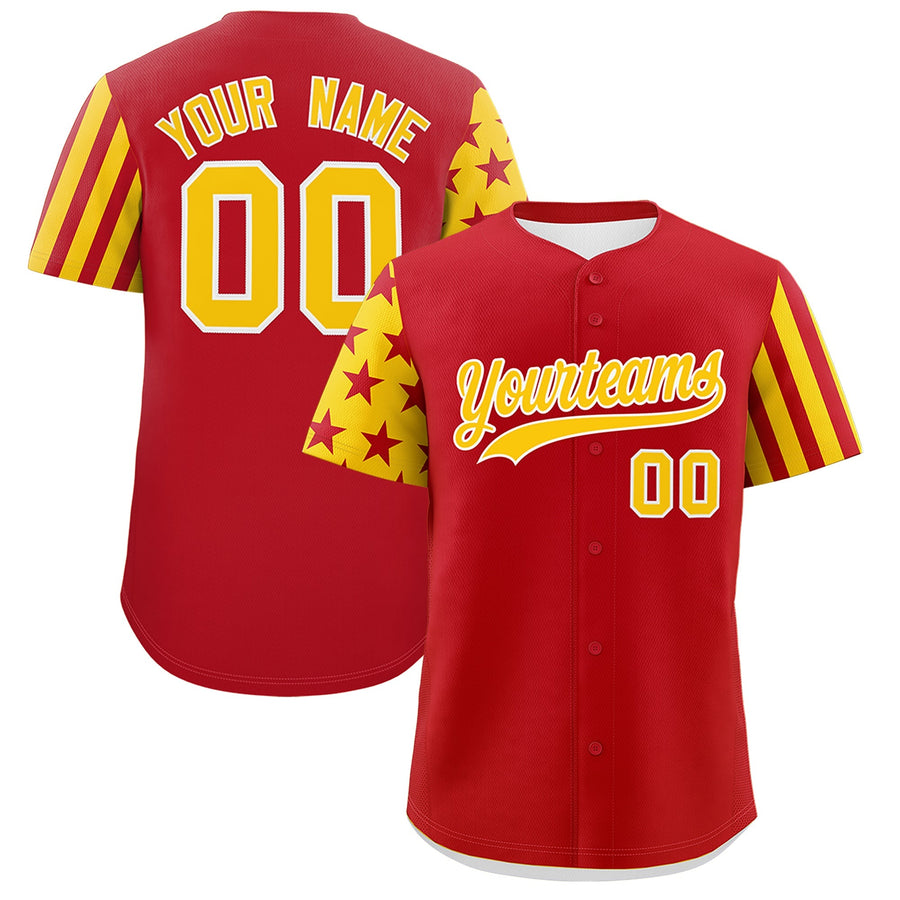 Custom Red Gold American Flag Raglan Sleeves Baseball Jersey | BuyFootballJersey