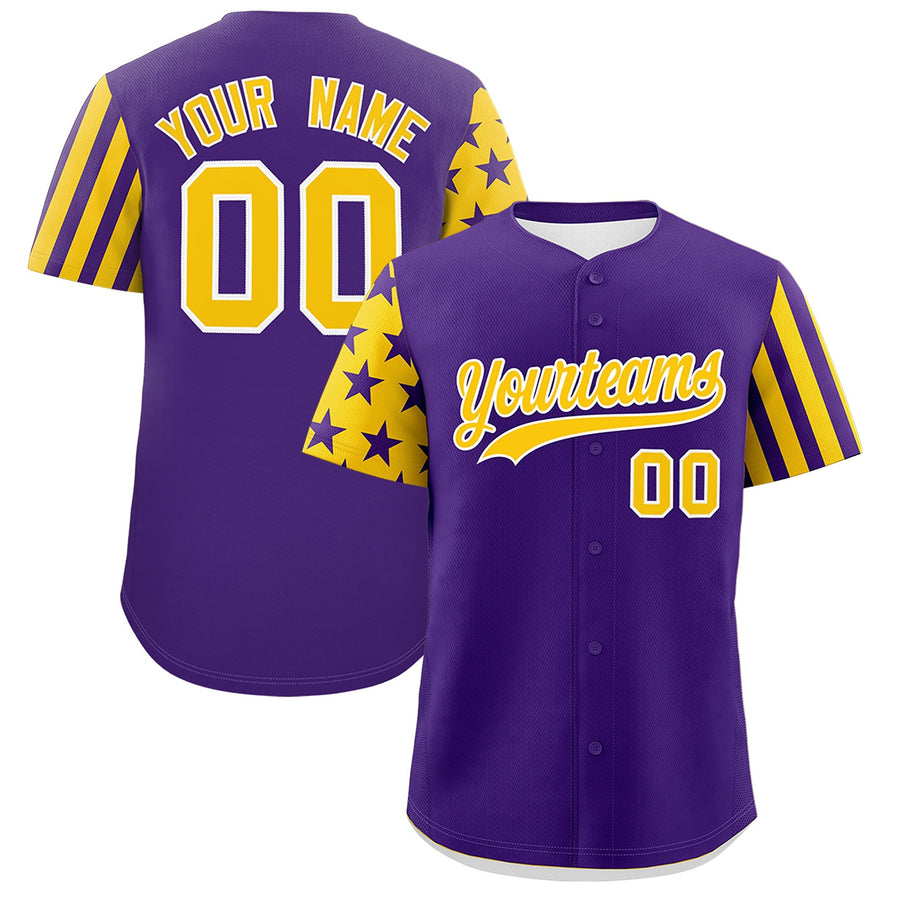 Custom Purple Gold American Flag Raglan Sleeves Baseball Jersey | BuyFootballJersey