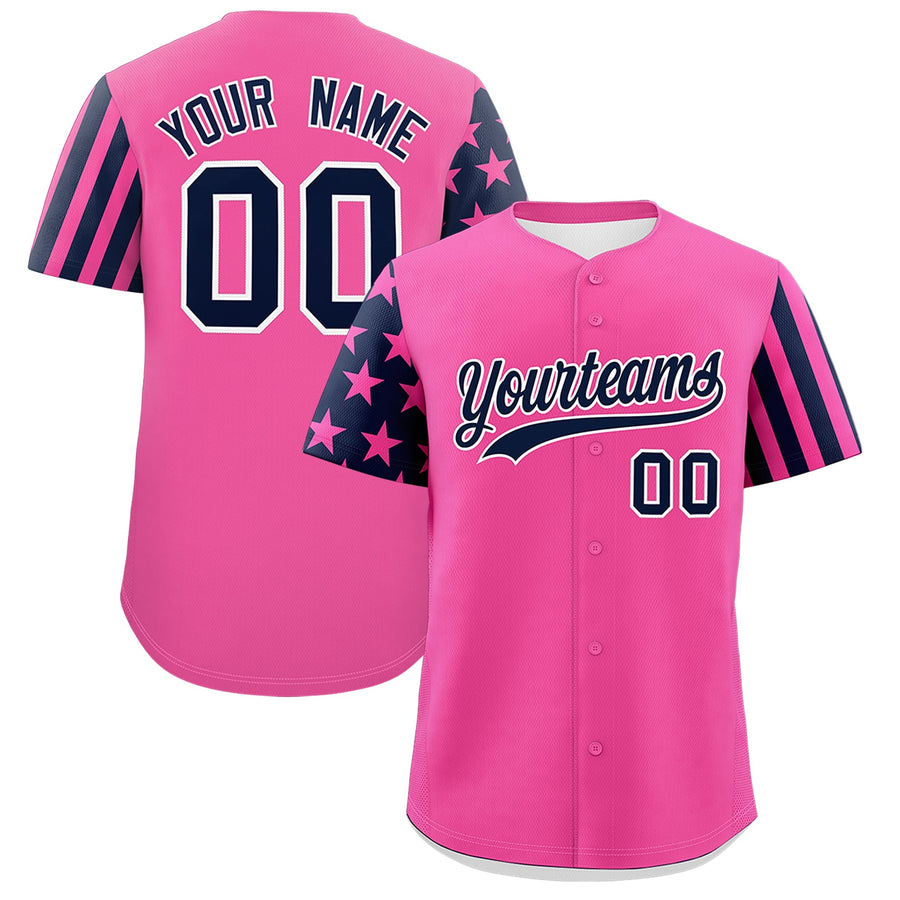 Custom Pink Navy American Flag Raglan Sleeves Baseball Jersey | BuyFootballJersey