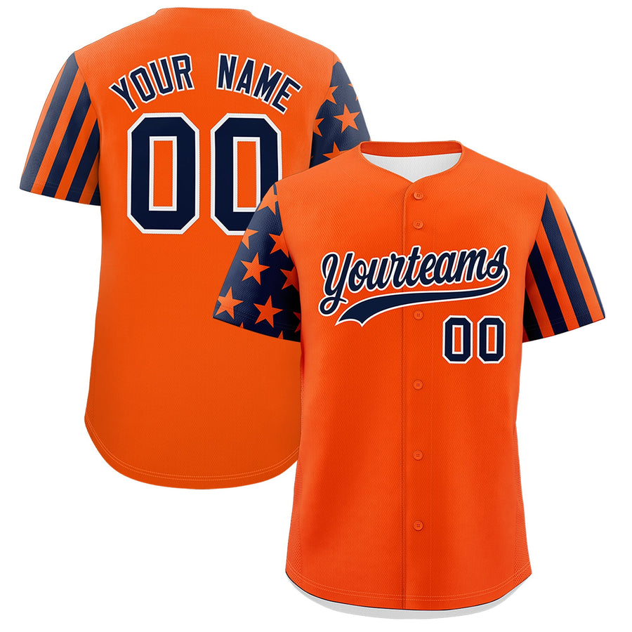 Custom Orange Navy American Flag Raglan Sleeves Baseball Jersey | BuyFootballJersey
