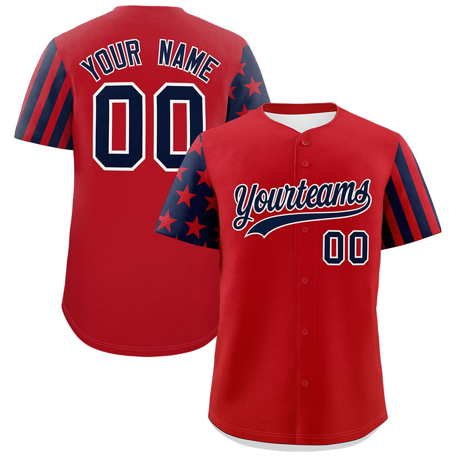 Custom Red Navy American Flag Raglan Sleeves Baseball Jersey | BuyFootballJersey