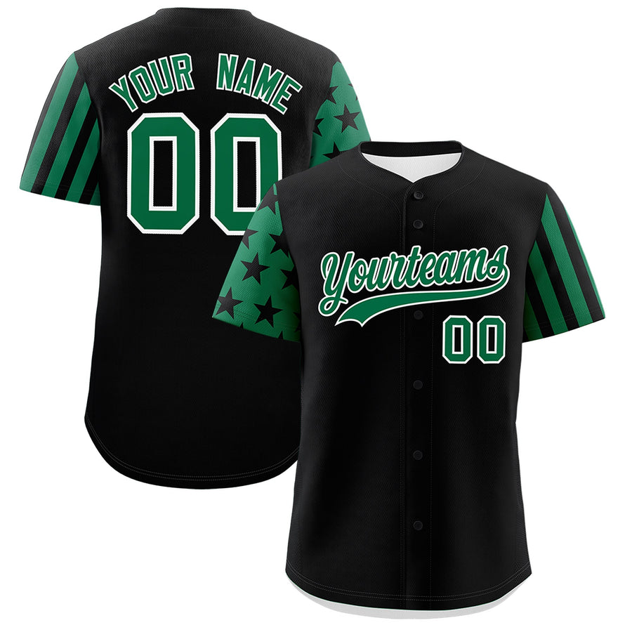 Custom Black Kelly Green American Flag Raglan Sleeves Baseball Jersey | BuyFootballJersey