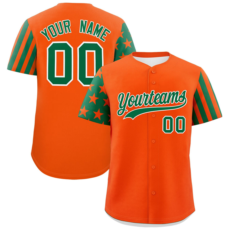 Custom Orange Kelly Green American Flag Raglan Sleeves Baseball Jersey | BuyFootballJersey