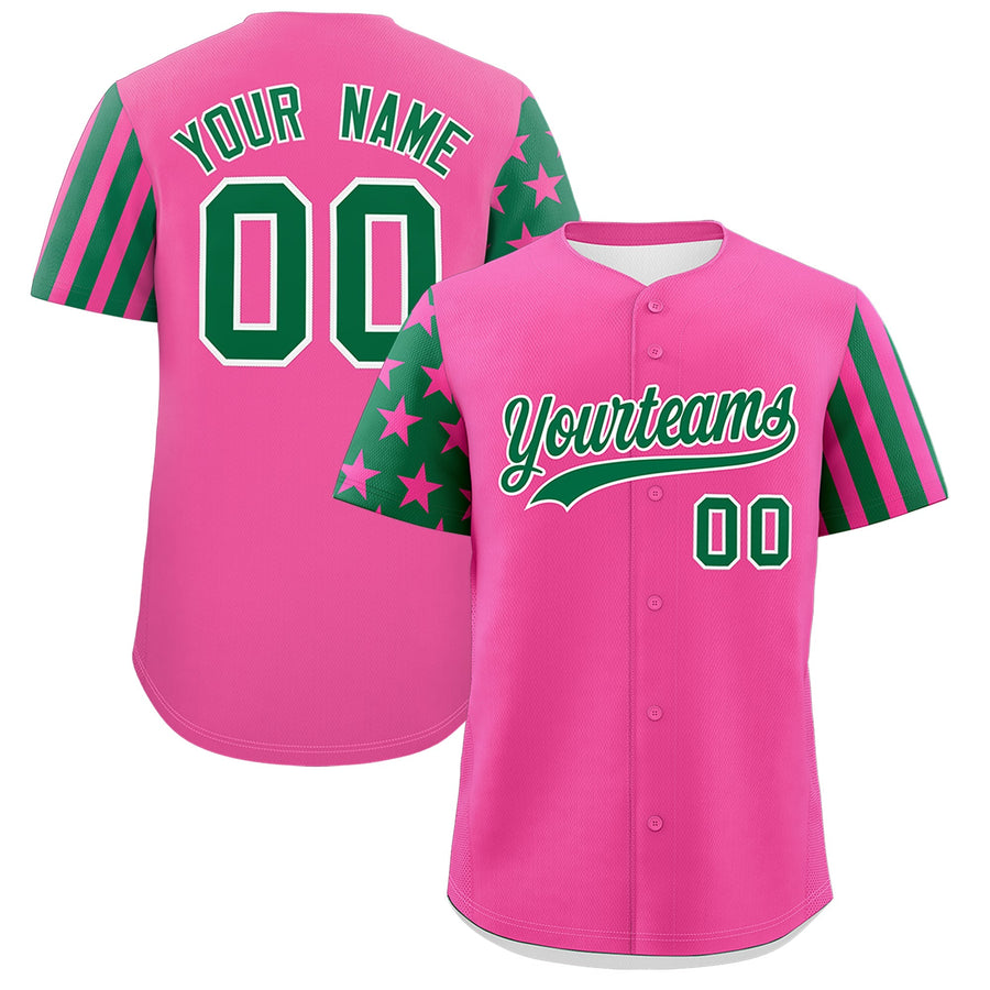 Custom Pink Kelly Green American Flag Raglan Sleeves Baseball Jersey | BuyFootballJersey