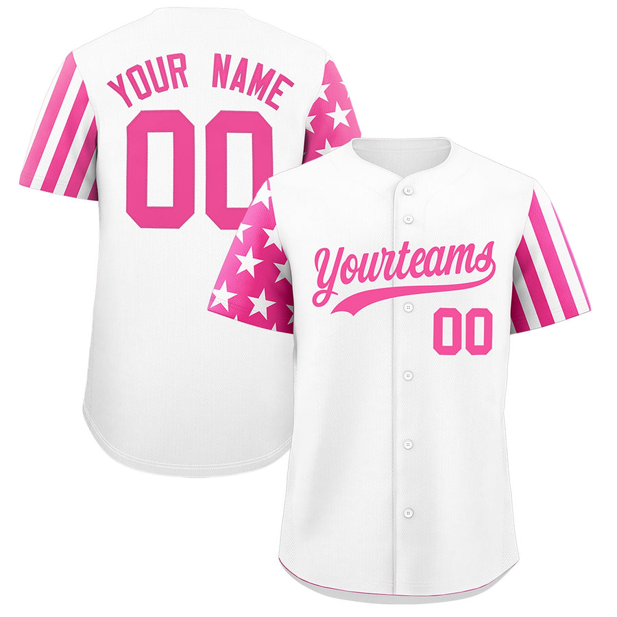 Custom White Pink American Flag Raglan Sleeves Baseball Jersey | BuyFootballJersey