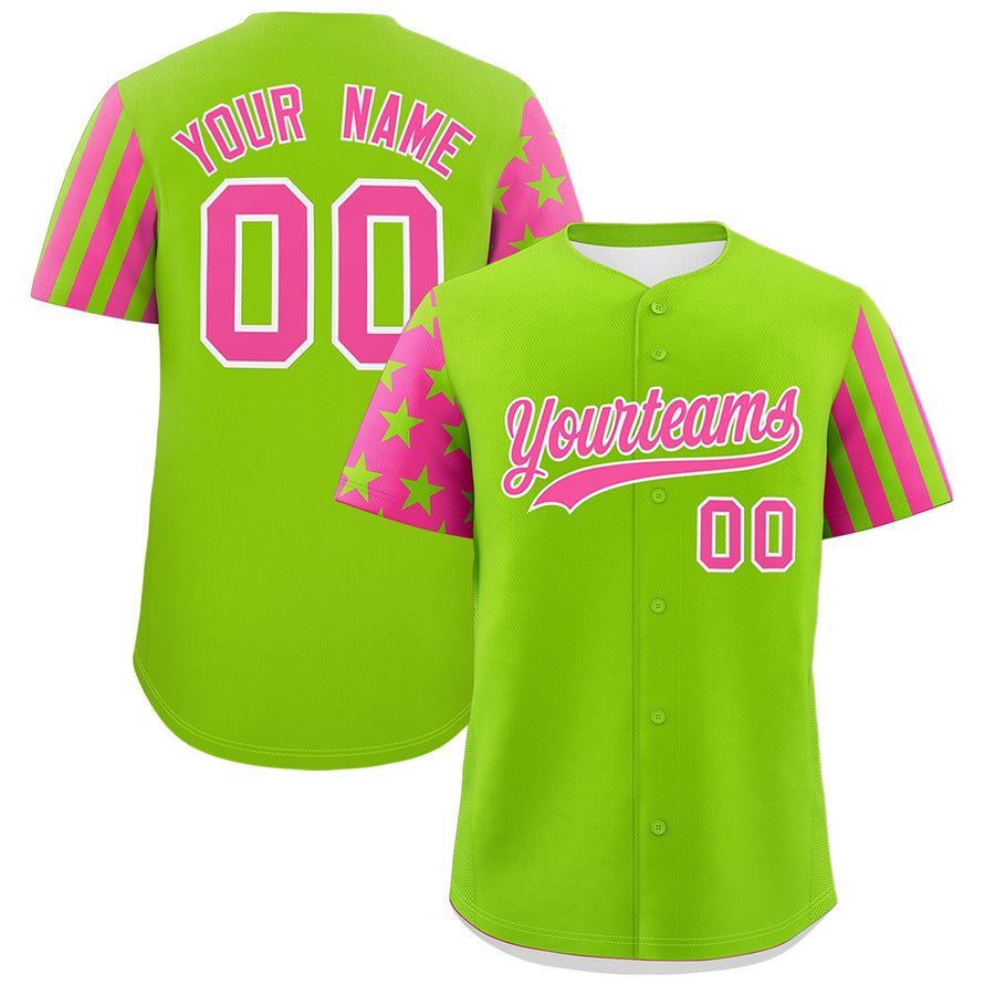 Custom Neon Green Pink American Flag Raglan Sleeves Baseball Jersey | BuyFootballJersey