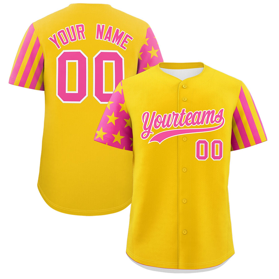 Custom Gold Pink American Flag Raglan Sleeves Baseball Jersey | BuyFootballJersey