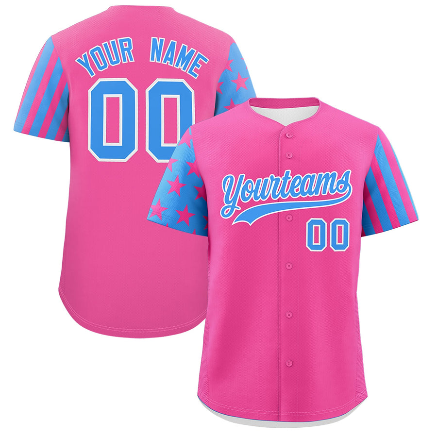 Custom Pink Powder Blue American Flag Raglan Sleeves Baseball Jersey | BuyFootballJersey