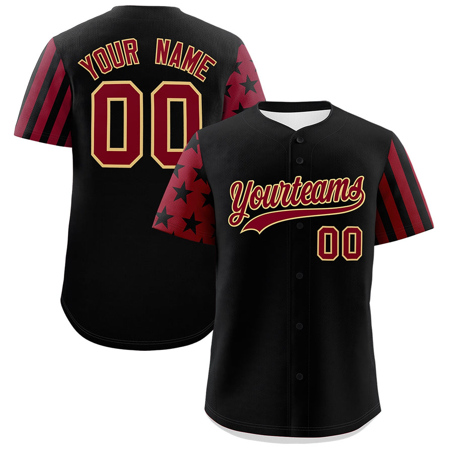 Custom Black Crimson American Flag Raglan Sleeves Baseball Jersey | BuyFootballJersey