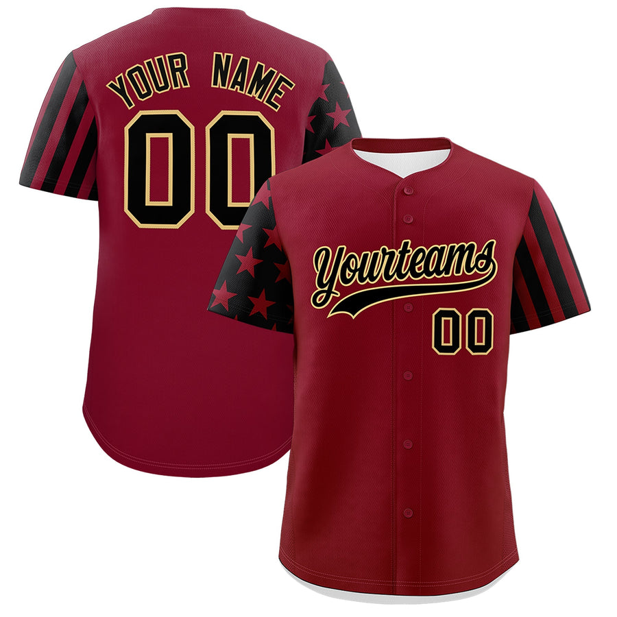 Custom Crimson Black American Flag Raglan Sleeves Baseball Jersey | BuyFootballJersey