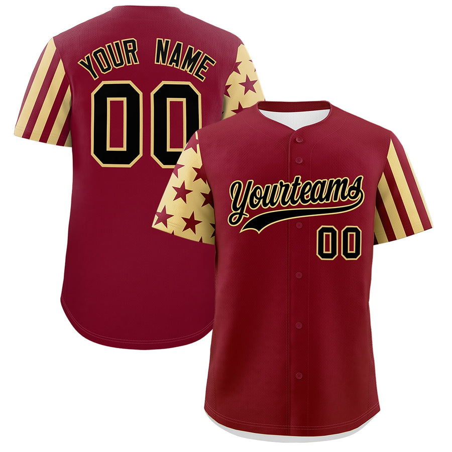 Custom Crimson Khaki American Flag Raglan Sleeves Baseball Jersey | BuyFootballJersey