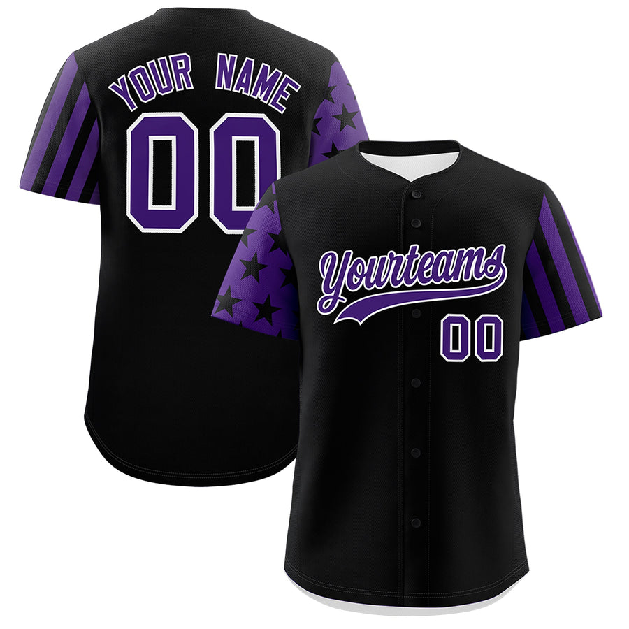 Custom Black Purple American Flag Raglan Sleeves Baseball Jersey | BuyFootballJersey