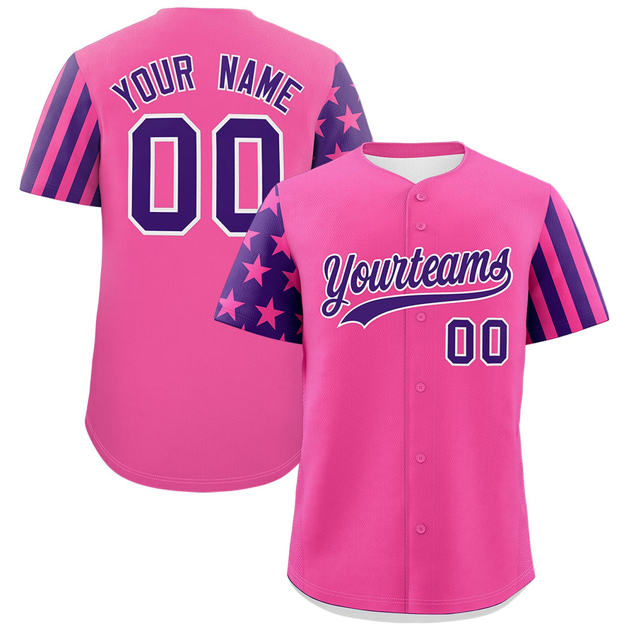 Custom Pink Purple American Flag Raglan Sleeves Baseball Jersey | BuyFootballJersey