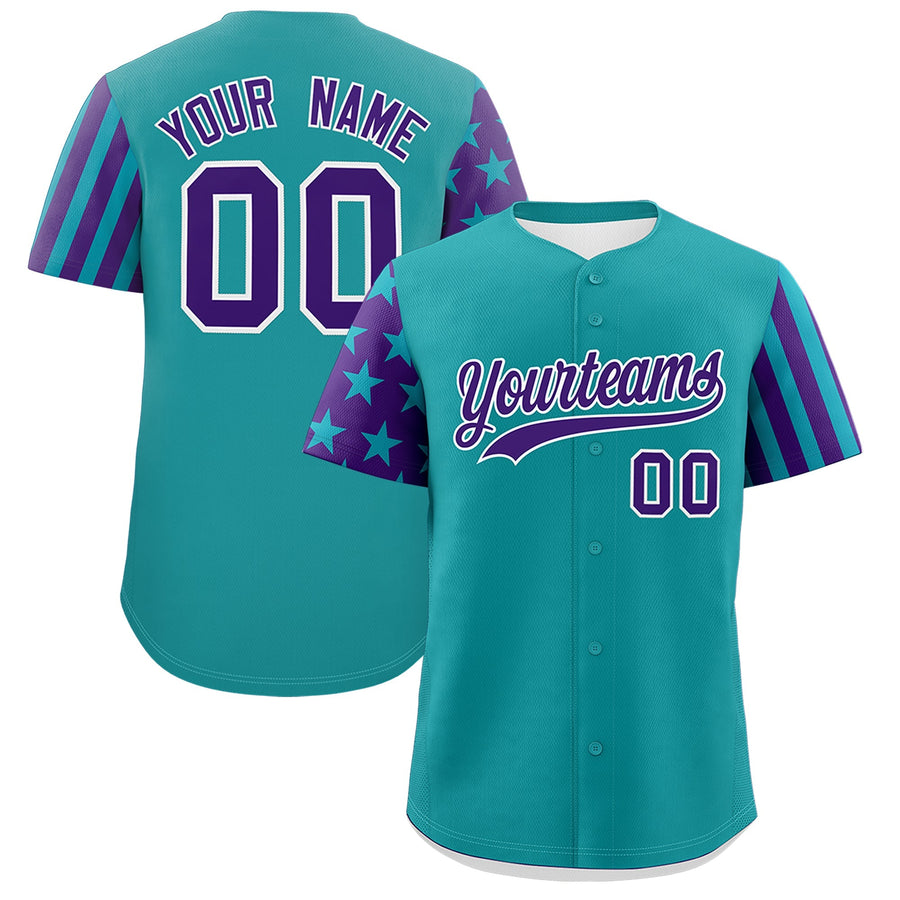 Custom Teal Purple American Flag Raglan Sleeves Baseball Jersey | BuyFootballJersey