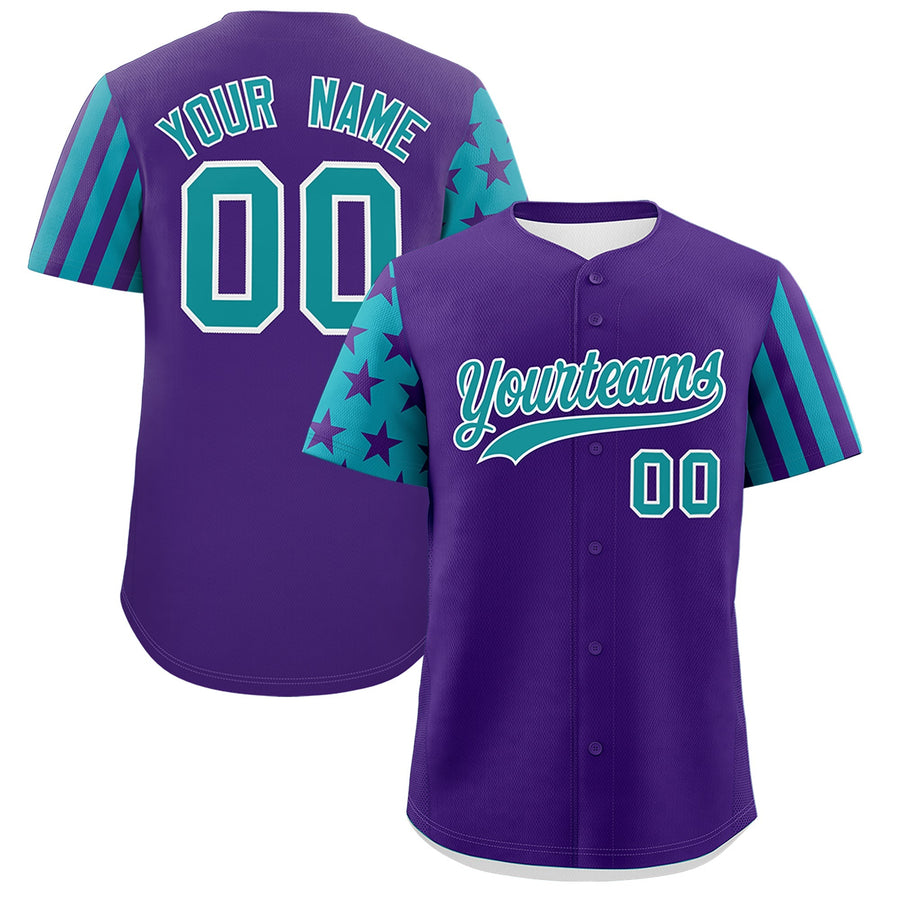 Custom Purple Teal American Flag Raglan Sleeves Baseball Jersey | BuyFootballJersey