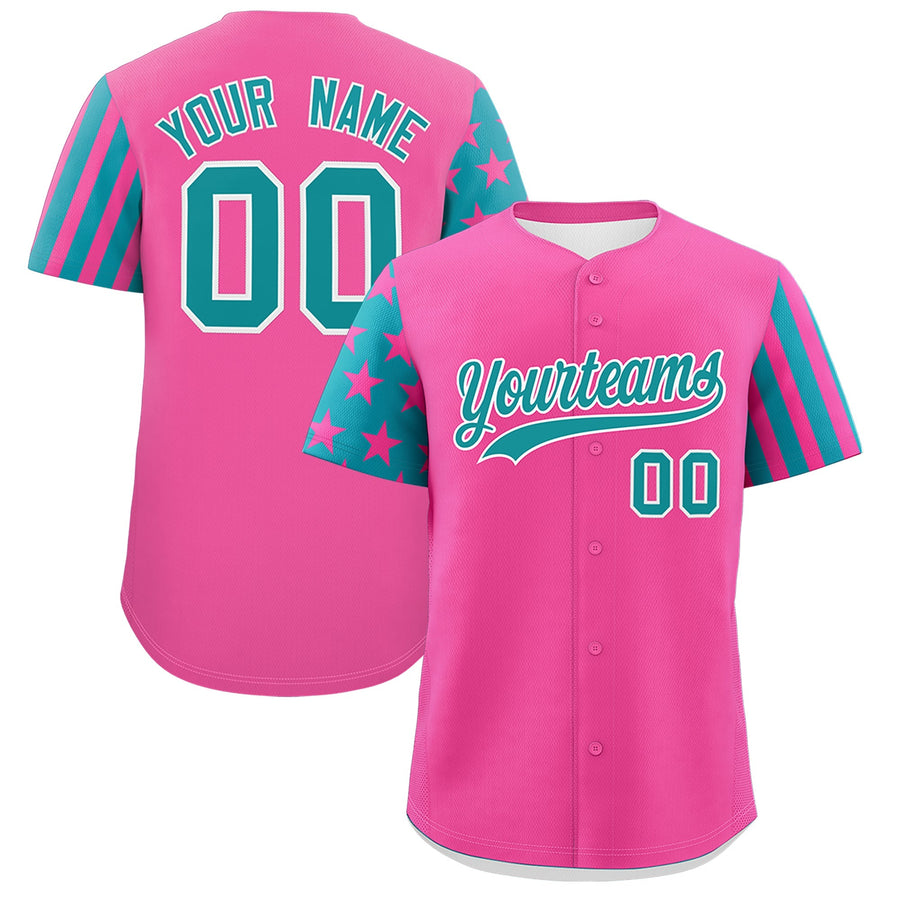 Custom Pink Teal American Flag Raglan Sleeves Baseball Jersey | BuyFootballJersey
