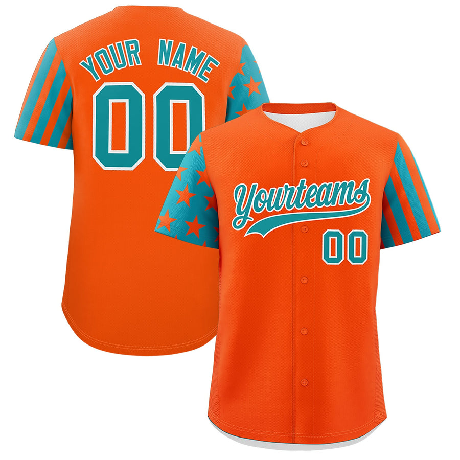 Custom Orange Aqua American Flag Raglan Sleeves Baseball Jersey | BuyFootballJersey
