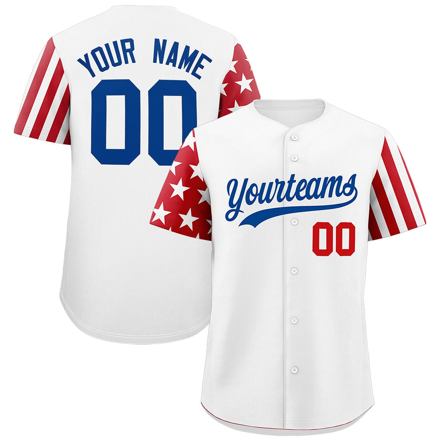 Custom White Red Royal Blue American Flag Raglan Sleeves Baseball Jersey | BuyFootballJersey