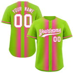 Custom Neon Green Pink Lapel Gradient Fashion Baseball Jersey | BuyFootballJersey