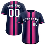 Custom Navy Pink Lapel Gradient Fashion Baseball Jersey | BuyFootballJersey