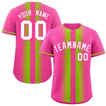 Custom Pink Neon Green Lapel Gradient Fashion Baseball Jersey | BuyFootballJersey