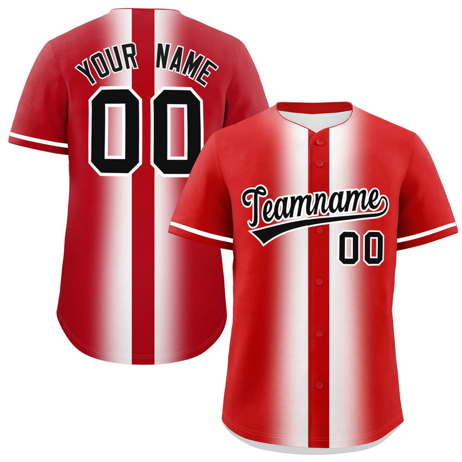 Custom Red White Lapel Gradient Fashion Baseball Jersey | BuyFootballJersey