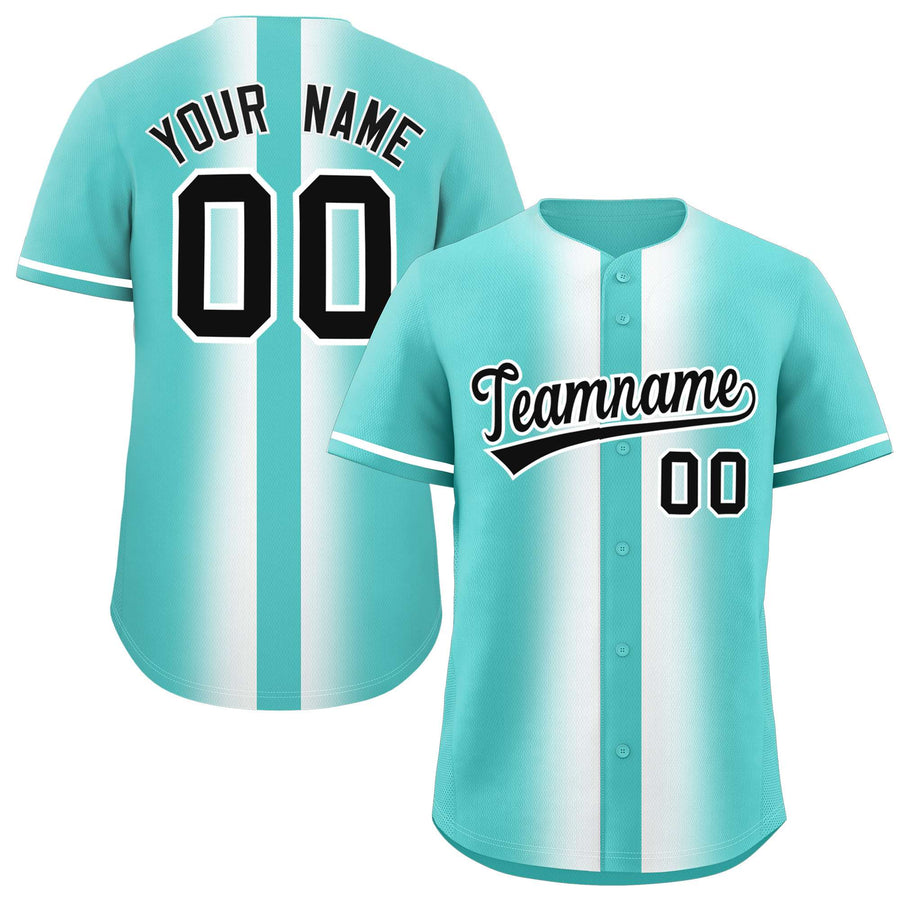 Custom Bright Green White Lapel Gradient Fashion Baseball Jersey | BuyFootballJersey