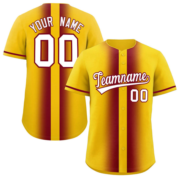 Custom Gold Crimson Lapel Gradient Fashion Baseball Jersey | BuyFootballJersey