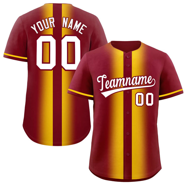 Custom Crimson Gold Lapel Gradient Fashion Baseball Jersey | BuyFootballJersey