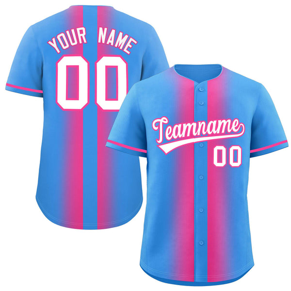 Custom Powder Blue Pink Lapel Gradient Fashion Baseball Jersey | BuyFootballJersey