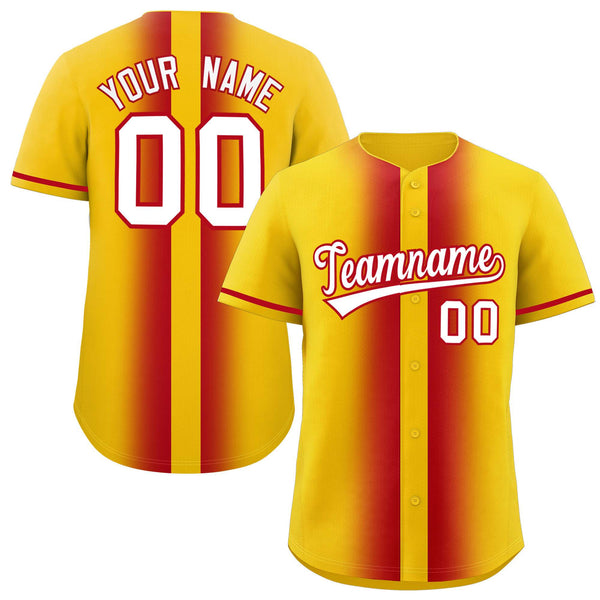Custom Gold Red Lapel Gradient Fashion Baseball Jersey | BuyFootballJersey
