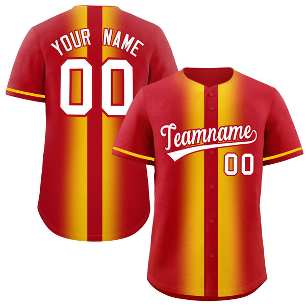 Custom Red Gold Lapel Gradient Fashion Baseball Jersey | BuyFootballJersey